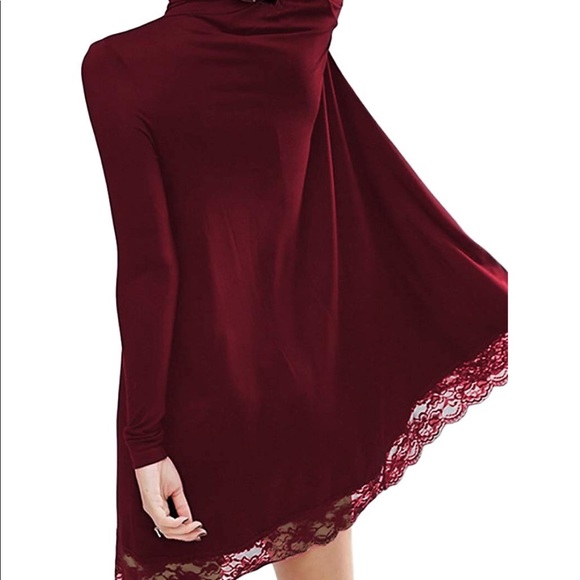 Turtleneck Long Sleeve Loose Lace Cotton Dress - Picture 4 of 7